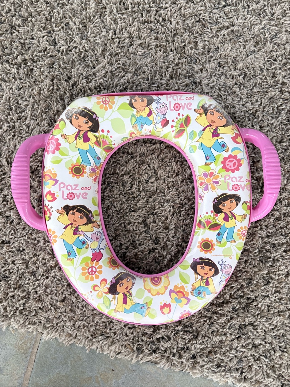 Pink Dora-Themed Kids Potty Training Seat with Handles